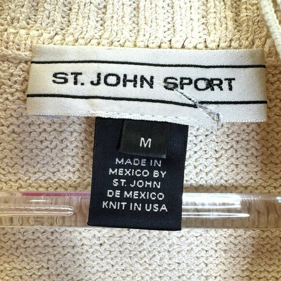 St. John Sport Cardigan Sweater Size Medium Colorblock Zip Front Wool Blend - Picture 4 of 9